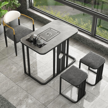 铁基地北欧轻奢小户型阳台茶桌岩板茶台简约现代茶几茶桌椅组合家